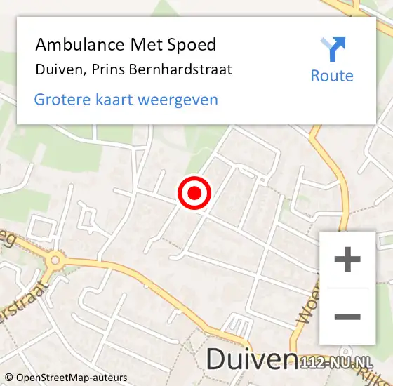 Locatie op kaart van de 112 melding: Ambulance Met Spoed Naar Duiven, Prins Bernhardstraat op 19 oktober 2017 13:37