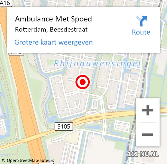 Locatie op kaart van de 112 melding: Ambulance Met Spoed Naar Rotterdam, Beesdestraat op 19 oktober 2017 14:23