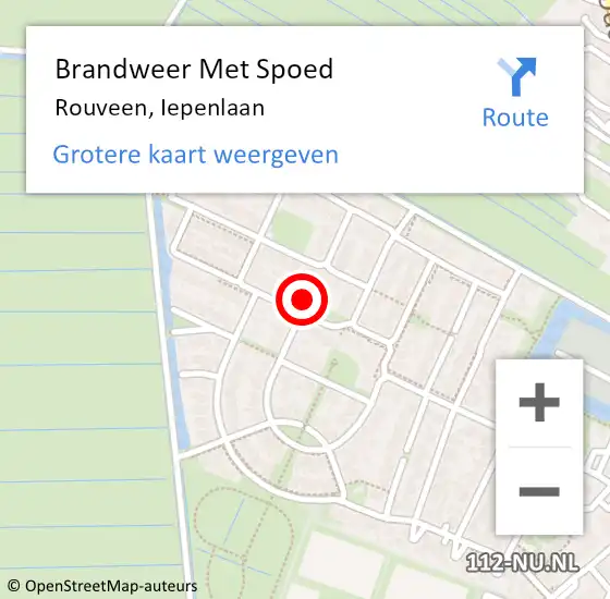 Locatie op kaart van de 112 melding: Brandweer Met Spoed Naar Rouveen, Iepenlaan op 19 oktober 2017 14:33