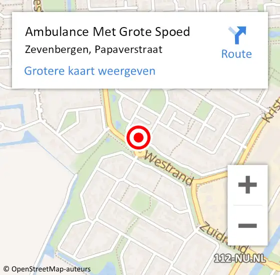 Locatie op kaart van de 112 melding: Ambulance Met Grote Spoed Naar Zevenbergen, Papaverstraat op 19 oktober 2017 14:51