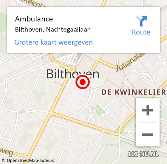 Locatie op kaart van de 112 melding: Ambulance Bilthoven, Nachtegaallaan op 19 oktober 2017 15:07