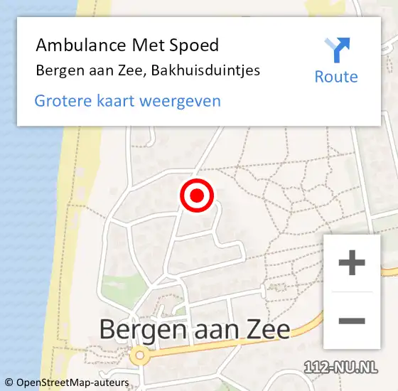 Locatie op kaart van de 112 melding: Ambulance Met Spoed Naar Bergen aan Zee, Bakhuisduintjes op 4 februari 2014 16:17