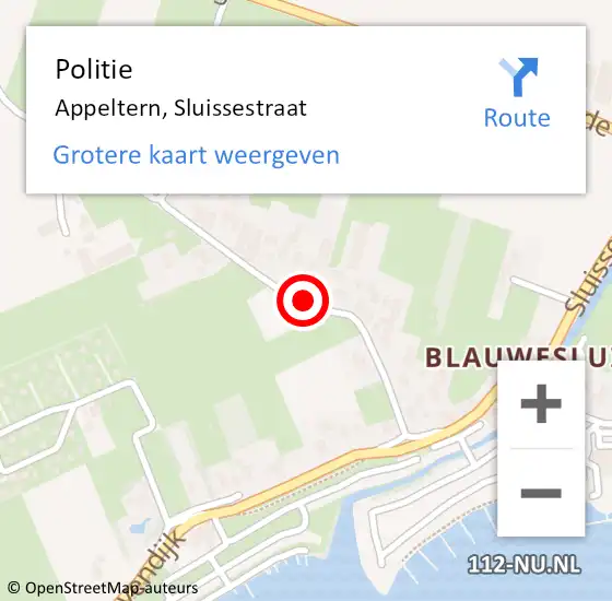 Locatie op kaart van de 112 melding: Politie Appeltern, Sluissestraat op 19 oktober 2017 15:50