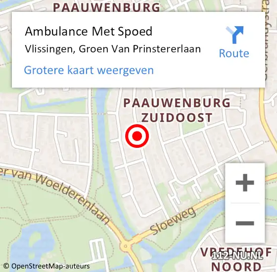 Locatie op kaart van de 112 melding: Ambulance Met Spoed Naar Vlissingen, Groen Van Prinstererlaan op 19 oktober 2017 16:07