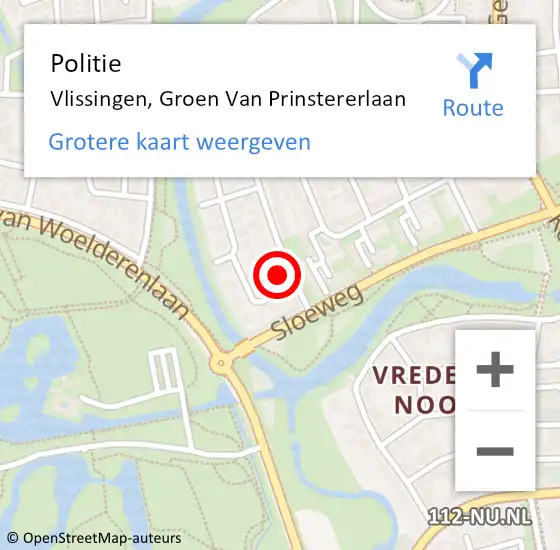 Locatie op kaart van de 112 melding: Politie Vlissingen, Groen Van Prinstererlaan op 19 oktober 2017 16:09