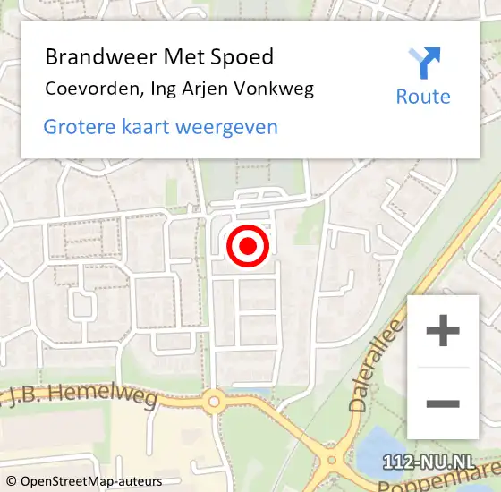 Locatie op kaart van de 112 melding: Brandweer Met Spoed Naar Coevorden, Ing Arjen Vonkweg op 19 oktober 2017 16:31