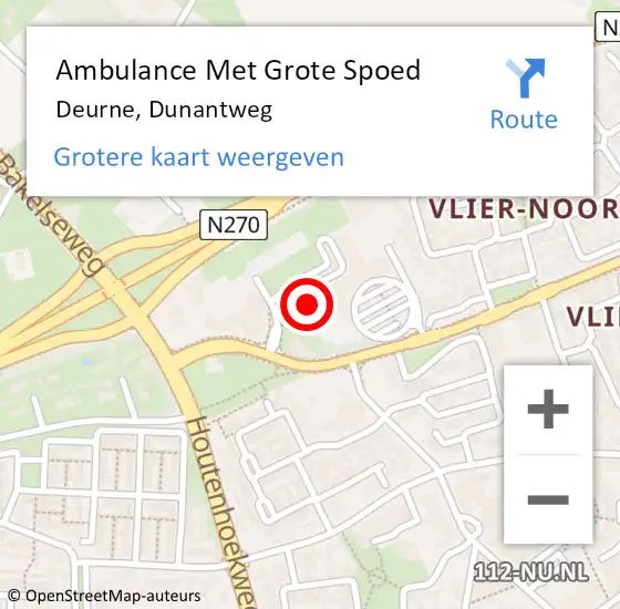 Locatie op kaart van de 112 melding: Ambulance Met Grote Spoed Naar Deurne, Dunantweg op 19 oktober 2017 16:50
