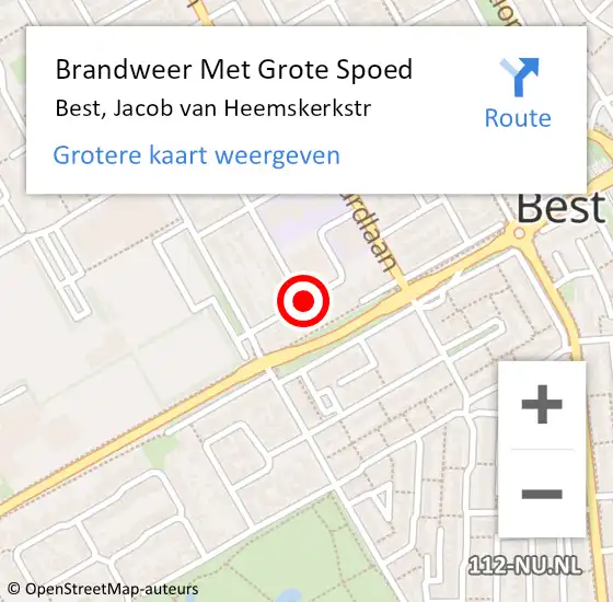 Locatie op kaart van de 112 melding: Brandweer Met Grote Spoed Naar Best, Jacob van Heemskerkstraat op 19 oktober 2017 17:06