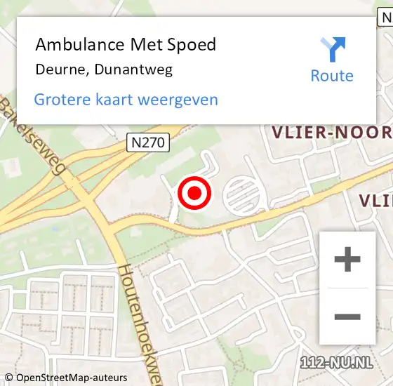 Locatie op kaart van de 112 melding: Ambulance Met Spoed Naar Deurne, Dunantweg op 19 oktober 2017 18:01