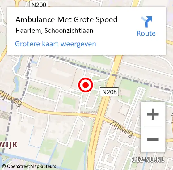 Locatie op kaart van de 112 melding: Ambulance Met Grote Spoed Naar Haarlem, Schoonzichtlaan op 19 oktober 2017 18:17