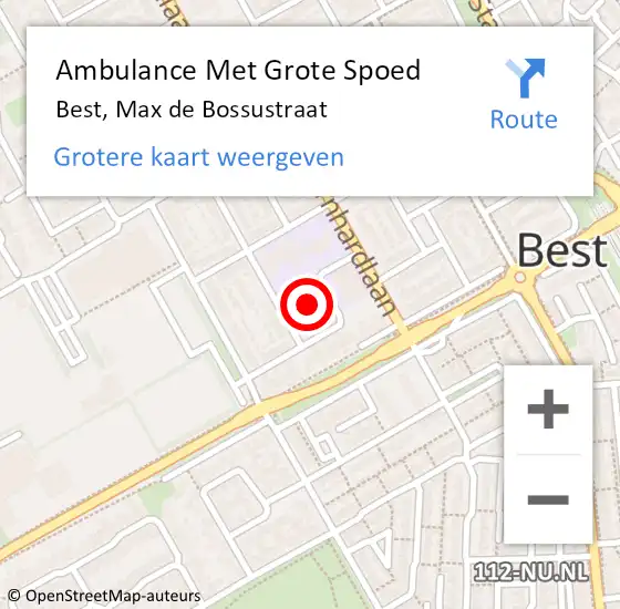 Locatie op kaart van de 112 melding: Ambulance Met Grote Spoed Naar Best, Max de Bossustraat op 19 oktober 2017 18:25