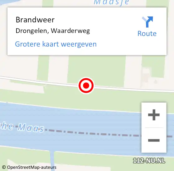Locatie op kaart van de 112 melding: Brandweer Drongelen, Waarderweg op 19 oktober 2017 20:00