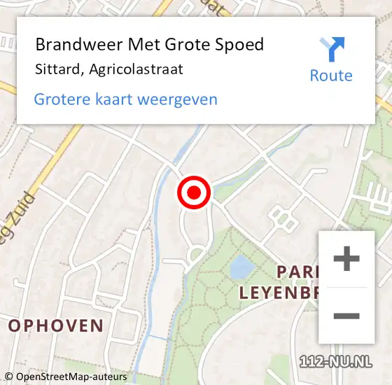Locatie op kaart van de 112 melding: Brandweer Met Grote Spoed Naar Sittard, Agricolastraat op 19 oktober 2017 20:33