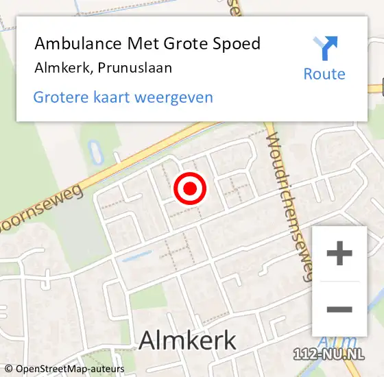 Locatie op kaart van de 112 melding: Ambulance Met Grote Spoed Naar Almkerk, Prunuslaan op 19 oktober 2017 22:47