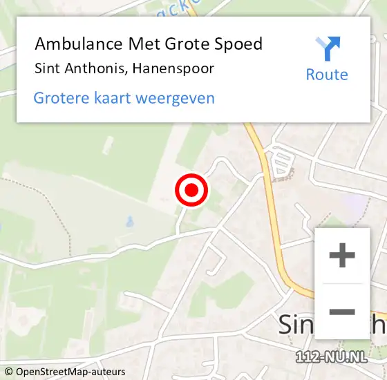 Locatie op kaart van de 112 melding: Ambulance Met Grote Spoed Naar Sint Anthonis, Hanenspoor op 19 oktober 2017 22:53