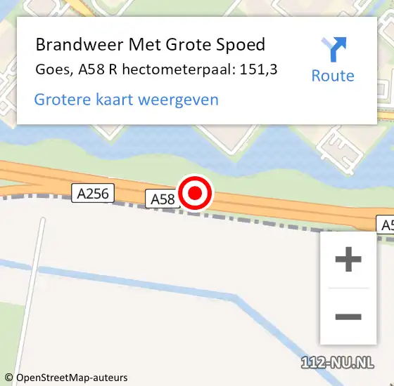 Locatie op kaart van de 112 melding: Brandweer Met Grote Spoed Naar Goes, A58 L hectometerpaal: 146,8 op 19 oktober 2017 23:20