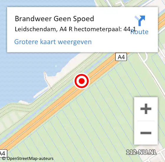 Locatie op kaart van de 112 melding: Brandweer Geen Spoed Naar Leidschendam, A4 R hectometerpaal: 44,1 op 19 oktober 2017 23:31