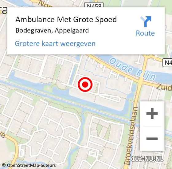 Locatie op kaart van de 112 melding: Ambulance Met Grote Spoed Naar Bodegraven, Appelgaard op 20 oktober 2017 00:41