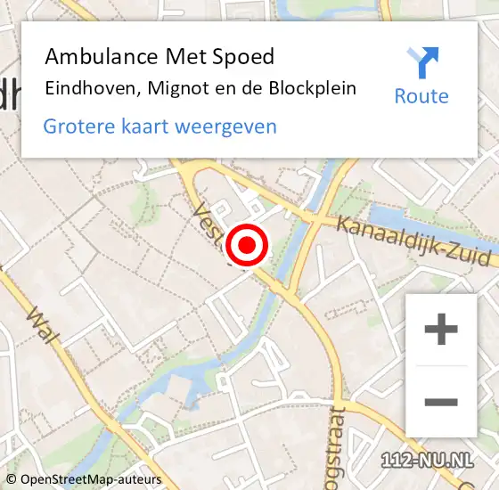 Locatie op kaart van de 112 melding: Ambulance Met Spoed Naar Eindhoven, Mignot en de Blockplein op 20 oktober 2017 01:40