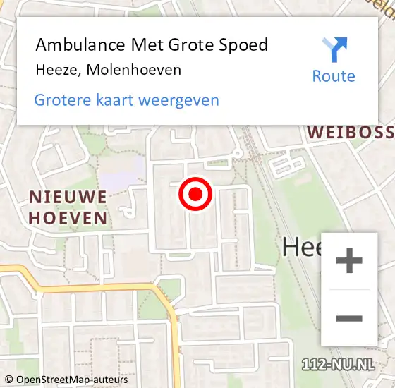 Locatie op kaart van de 112 melding: Ambulance Met Grote Spoed Naar Heeze, Molenhoeven op 20 oktober 2017 02:26