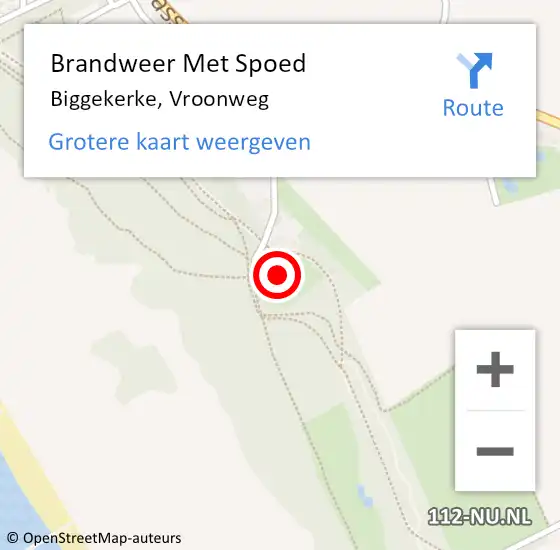 Locatie op kaart van de 112 melding: Brandweer Met Spoed Naar Biggekerke, Vroonweg op 20 oktober 2017 05:30