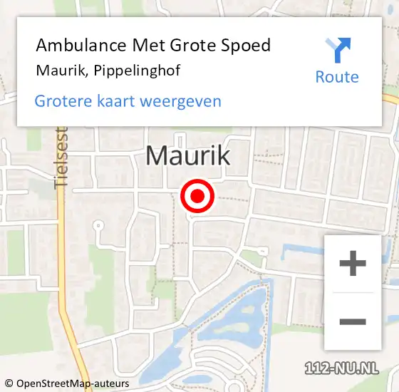 Locatie op kaart van de 112 melding: Ambulance Met Grote Spoed Naar Maurik, Pippelinghof op 20 oktober 2017 05:58