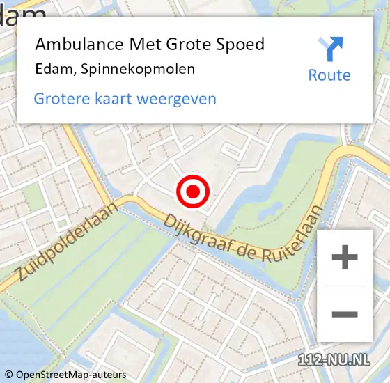 Locatie op kaart van de 112 melding: Ambulance Met Grote Spoed Naar Edam, Spinnekopmolen op 20 oktober 2017 08:19