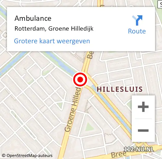 Locatie op kaart van de 112 melding: Ambulance Rotterdam, Groene Hilledijk op 20 oktober 2017 09:23