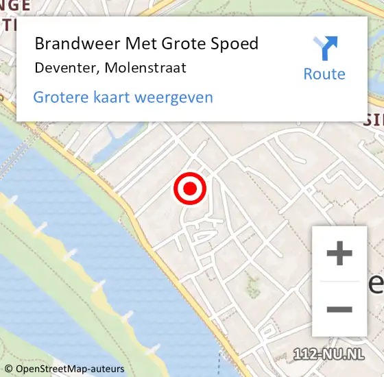 Locatie op kaart van de 112 melding: Brandweer Met Grote Spoed Naar Deventer, Molenstraat op 20 oktober 2017 09:53