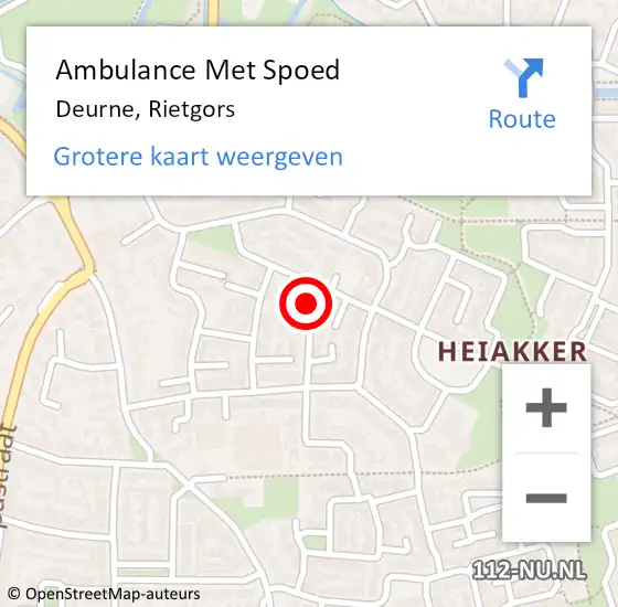 Locatie op kaart van de 112 melding: Ambulance Met Spoed Naar Deurne, Rietgors op 20 oktober 2017 10:02