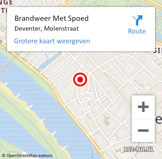 Locatie op kaart van de 112 melding: Brandweer Met Spoed Naar Deventer, Molenstraat op 20 oktober 2017 10:15