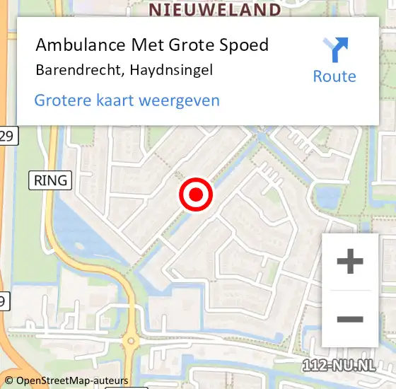 Locatie op kaart van de 112 melding: Ambulance Met Grote Spoed Naar Barendrecht, Haydnsingel op 20 oktober 2017 10:31
