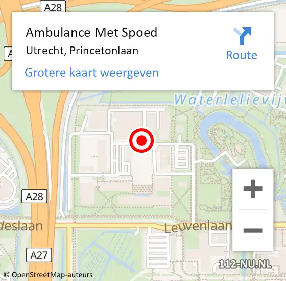 Locatie op kaart van de 112 melding: Ambulance Met Spoed Naar Utrecht, Princetonlaan op 20 oktober 2017 11:34