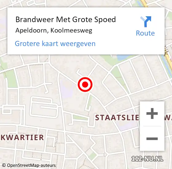 Locatie op kaart van de 112 melding: Brandweer Met Grote Spoed Naar Apeldoorn, Koolmeesweg op 4 februari 2014 17:43