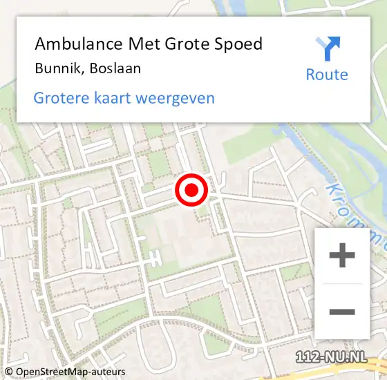 Locatie op kaart van de 112 melding: Ambulance Met Grote Spoed Naar Bunnik, Boslaan op 20 oktober 2017 13:29