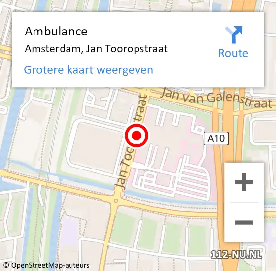 Locatie op kaart van de 112 melding: Ambulance Amsterdam, Jan Tooropstraat op 20 oktober 2017 13:43
