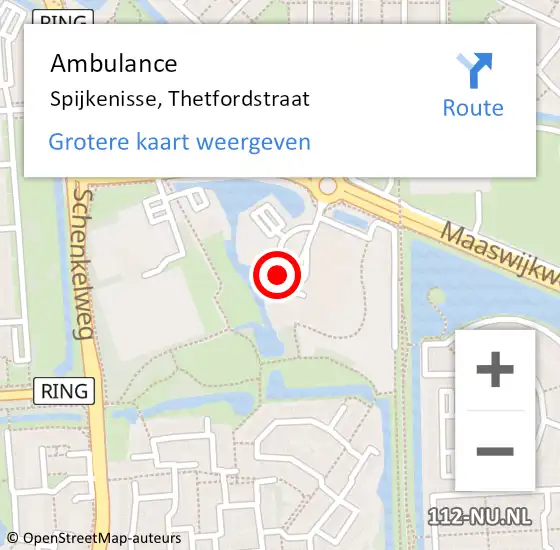 Locatie op kaart van de 112 melding: Ambulance Spijkenisse, Thetfordstraat op 20 oktober 2017 14:15