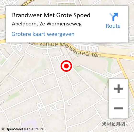 Locatie op kaart van de 112 melding: Brandweer Met Grote Spoed Naar Apeldoorn, 2e Wormenseweg op 20 oktober 2017 14:37