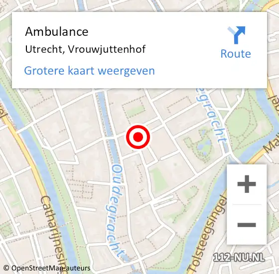 Locatie op kaart van de 112 melding: Ambulance Utrecht, Vrouwjuttenhof op 20 oktober 2017 16:41