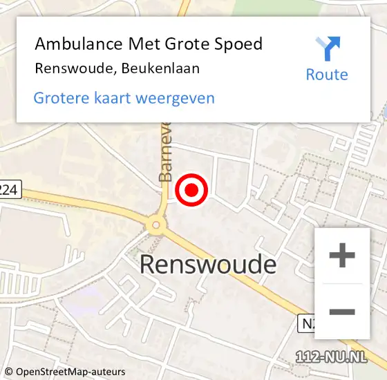 Locatie op kaart van de 112 melding: Ambulance Met Grote Spoed Naar Renswoude, Beukenlaan op 20 oktober 2017 16:52