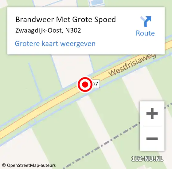 Locatie op kaart van de 112 melding: Brandweer Met Grote Spoed Naar Zwaagdijk-Oost, N302 hectometerpaal: 37,0 op 20 oktober 2017 17:10
