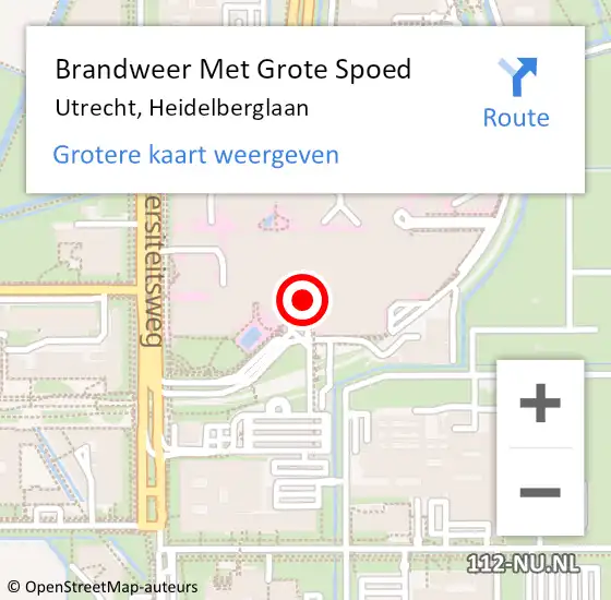 Locatie op kaart van de 112 melding: Brandweer Met Grote Spoed Naar Utrecht, Heidelberglaan op 20 oktober 2017 18:17