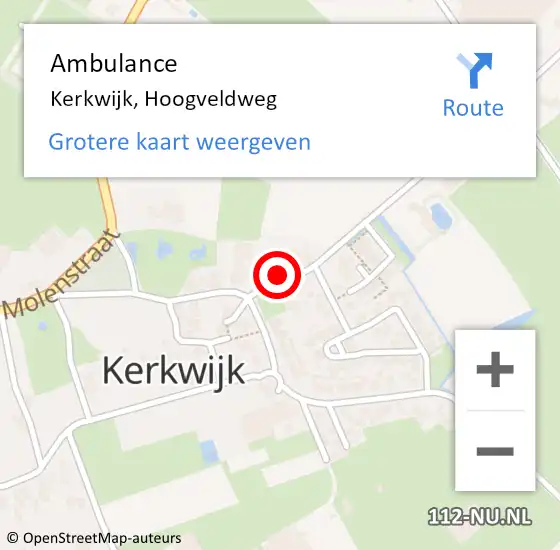 Locatie op kaart van de 112 melding: Ambulance Kerkwijk, Hoogveldweg op 20 oktober 2017 19:34
