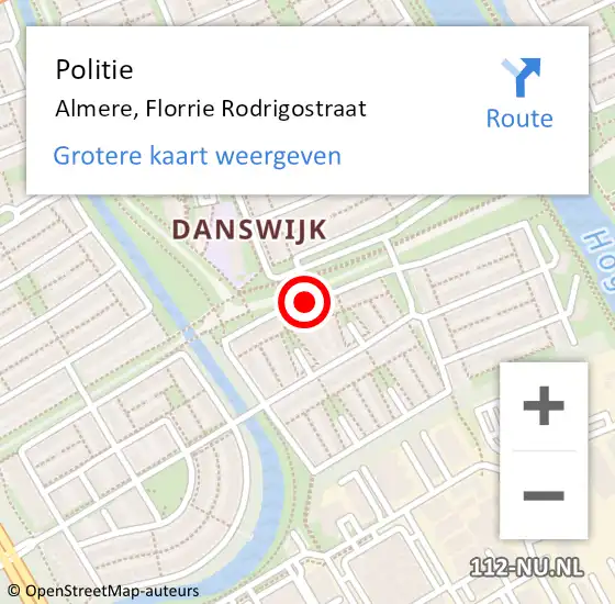 Locatie op kaart van de 112 melding: Politie Almere, Florrie Rodrigostraat op 20 oktober 2017 21:49