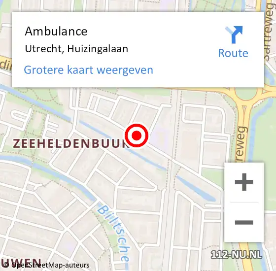 Locatie op kaart van de 112 melding: Ambulance Utrecht, Huizingalaan op 20 oktober 2017 22:14