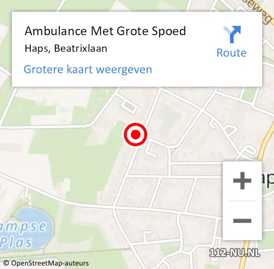 Locatie op kaart van de 112 melding: Ambulance Met Grote Spoed Naar Haps, Beatrixlaan op 20 oktober 2017 23:00