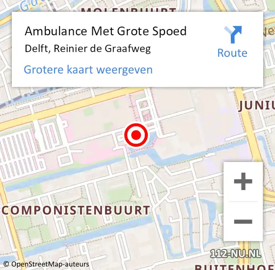 Locatie op kaart van de 112 melding: Ambulance Met Grote Spoed Naar Delft, Reinier de Graafweg op 20 oktober 2017 23:45