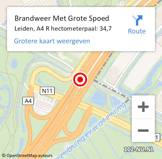 Locatie op kaart van de 112 melding: Brandweer Met Grote Spoed Naar Leiden, A4 R hectometerpaal: 35,4 op 20 oktober 2017 23:48