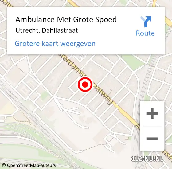 Locatie op kaart van de 112 melding: Ambulance Met Grote Spoed Naar Utrecht, Dahliastraat op 20 oktober 2017 23:53