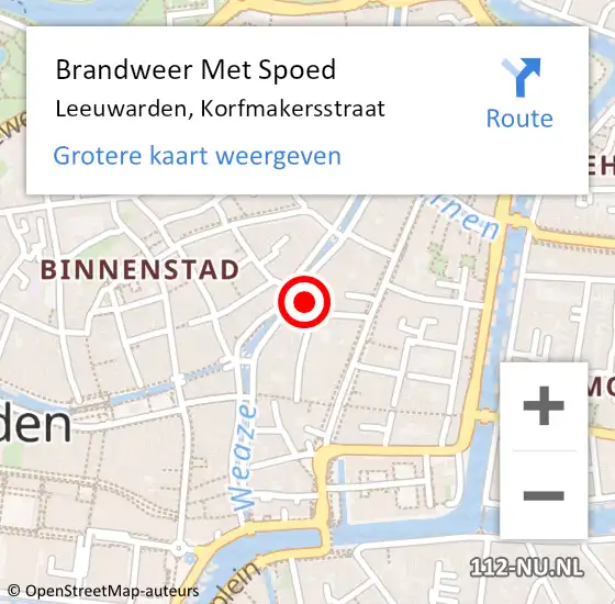 Locatie op kaart van de 112 melding: Brandweer Met Spoed Naar Leeuwarden, Korfmakersstraat op 21 oktober 2017 00:20